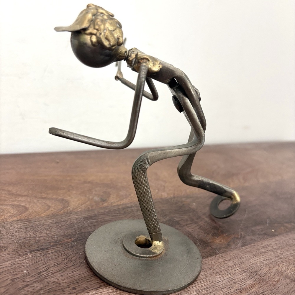 Vintage Metal Tennis‎ Player Sculpture Industrial MCM Brutalist Decor Figure - Picture 5 of 12